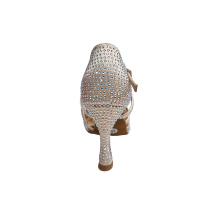 Scarpa da ballo donna NORA Dreams Gold Wish Dance Shop in raso oro con cinturino incrociato, strass e tacco a rocchetto
