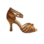 Carica immagine nella Galleria, Patrizia QB (QB) - Scarpa Basica da Donna con Nodino in Raso Bronzo Tan con 6 fascette e Cinturino doppio sulla caviglia con Tacco a Rocchetto
