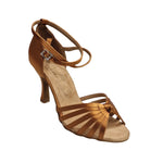 Carica immagine nella Galleria, Patrizia QB (QB) - Scarpa Basica da Donna con Nodino in Raso Bronzo Tan con 6 fascette e Cinturino doppio sulla caviglia con Tacco a Rocchetto
