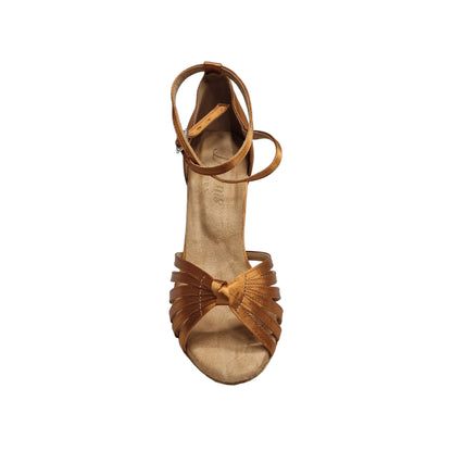 Scarpa donna Patrizia QB Wish Dance Shop con nodino in raso bronzo, fasce e cinturino doppio, tacco a rocchetto.