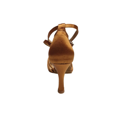Scarpa donna Patrizia QB Wish Dance Shop con nodino in raso bronzo, fascette e cinturino doppio, tacco a rocchetto.