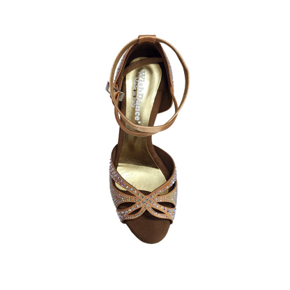 Scarpa da ballo Wish Dance Shop Deluxe Butterfly L2 in raso seta carne con Swarovski e tacco a spillo laminato oro