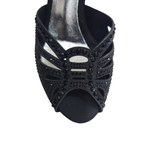 Carica immagine nella Galleria, DADA DIAMOND BLACK QC (L55) - SCARPA DA BALLO DA DONNA IN RASO SETA NERO CON SWAROVSKI NERI CINTURINO INCROCIATO SUL COLLOPIEDE TACCO A ROCCHETTO
