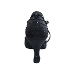 Carica immagine nella Galleria, DADA DIAMOND BLACK QC (L55) - SCARPA DA BALLO DA DONNA IN RASO SETA NERO CON SWAROVSKI NERI CINTURINO INCROCIATO SUL COLLOPIEDE TACCO A ROCCHETTO
