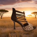 Carica immagine nella Galleria, SESHAT Leopard Swarovki (460F) - Sandalo da Donna in Camoscio Nero Elastici Neri con Livrea Leopardo in Swarovski Bianchi Neri Champagne e Oro e tacco a Rocchettino Smaltato Nero
