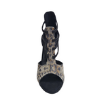 Carica immagine nella Galleria, SESHAT Leopard Swarovki (460F) - Sandalo da Donna in Camoscio Nero Elastici Neri con Livrea Leopardo in Swarovski Bianchi Neri Champagne e Oro e tacco a Rocchettino Smaltato Nero

