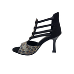 Carica immagine nella Galleria, SESHAT Leopard Swarovki (460F) - Sandalo da Donna in Camoscio Nero Elastici Neri con Livrea Leopardo in Swarovski Bianchi Neri Champagne e Oro e tacco a Rocchettino Smaltato Nero
