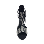 Carica immagine nella Galleria, ZEBRAS Swarovki (460F) - Sandalo da Donna in Camoscio Nero Elastici Neri con Livrea Leopardo in Swarovski Bianchi  e Neri  tacco a Rocchettino Smaltato Nero
