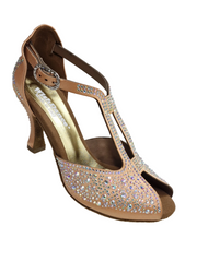 Load image into Gallery viewer, MIRIAM Temptation Plus (L6) - Scarpa Da Donna in Raso Seta Carne Flash Con Swarovski Boreali e Tacco a Rocchetto