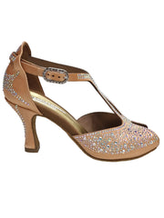 Load image into Gallery viewer, MIRIAM Temptation Plus (L6) - Scarpa Da Donna in Raso Seta Carne Flash Con Swarovski Boreali e Tacco a Rocchetto