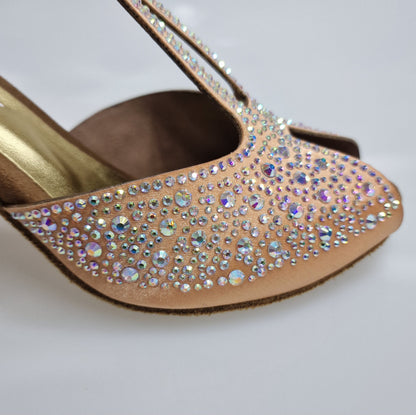 Scarpa da donna Miriam Temptation Plus Wish Dance Shop in raso seta carne con Swarovski Boreali e tacco a rocchetto