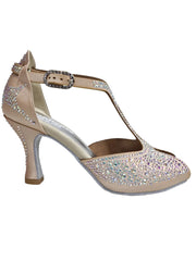 Load image into Gallery viewer, MIRIAM Temptation Plus (L6) - Scarpa Da Donna in Raso Seta Rosa Cipria con Swarovski Boreali e Tacco a Rocchetto