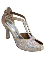 Load image into Gallery viewer, MIRIAM Temptation Plus (L6) - Scarpa Da Donna in Raso Seta Rosa Cipria con Swarovski Boreali e Tacco a Rocchetto