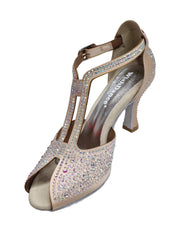 Load image into Gallery viewer, MIRIAM Temptation Plus (L6) - Scarpa Da Donna in Raso Seta Rosa Cipria con Swarovski Boreali e Tacco a Rocchetto