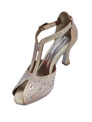 Load image into Gallery viewer, MIRIAM Temptation Plus (L6) - Scarpa Da Donna in Raso Seta Rosa Cipria con Swarovski Boreali e Tacco a Rocchetto