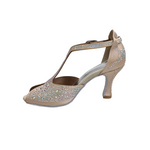 Load image into Gallery viewer, MIRIAM Temptation Plus (L6) - Scarpa Da Donna in Raso Seta Rosa Cipria con Swarovski Boreali e Tacco a Rocchetto
