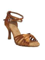 Load image into Gallery viewer, Patrizia QB (ST2026/7) - Scarpa Basica da Donna con Nodino in Raso Bronzo Tan con 7 fascette e Cinturino doppio sulla caviglia con Tacco a Rocchetto