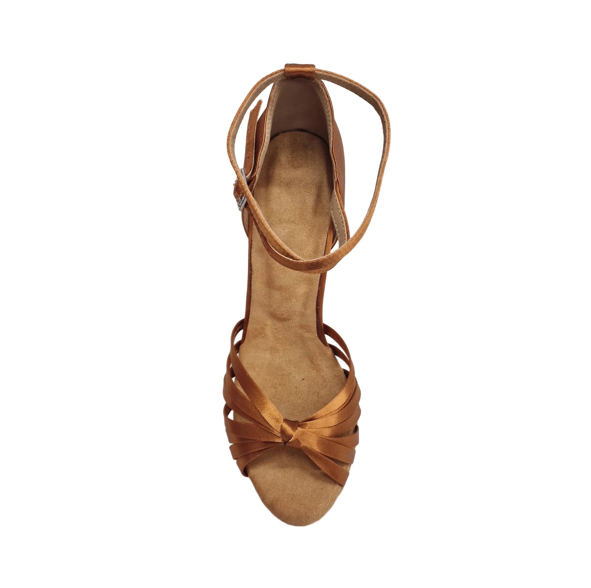 Scarpa donna Patrizia QB Wish Dance Shop con nodino in raso bronzo, 7 fascette, cinturino doppio e tacco a rocchetto.