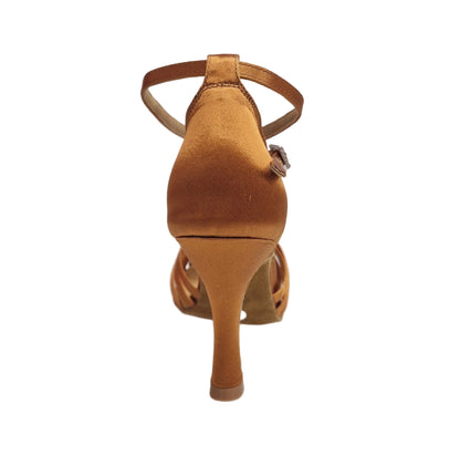 Scarpa da donna Patrizia QB Wish Dance Shop con nodino in raso bronzo, cinturino doppio e tacco a rocchetto, stile elegante.