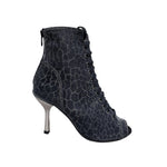 Carica immagine nella Galleria, ALEXIS Silver Black (Art. 132) - Mezzo Stivaletto con Zip in Sunseet Canna di Fucile Tacco a Stiletto Squadrato Sottile in Alluminio Laminato Grigio Canna di Fucile
