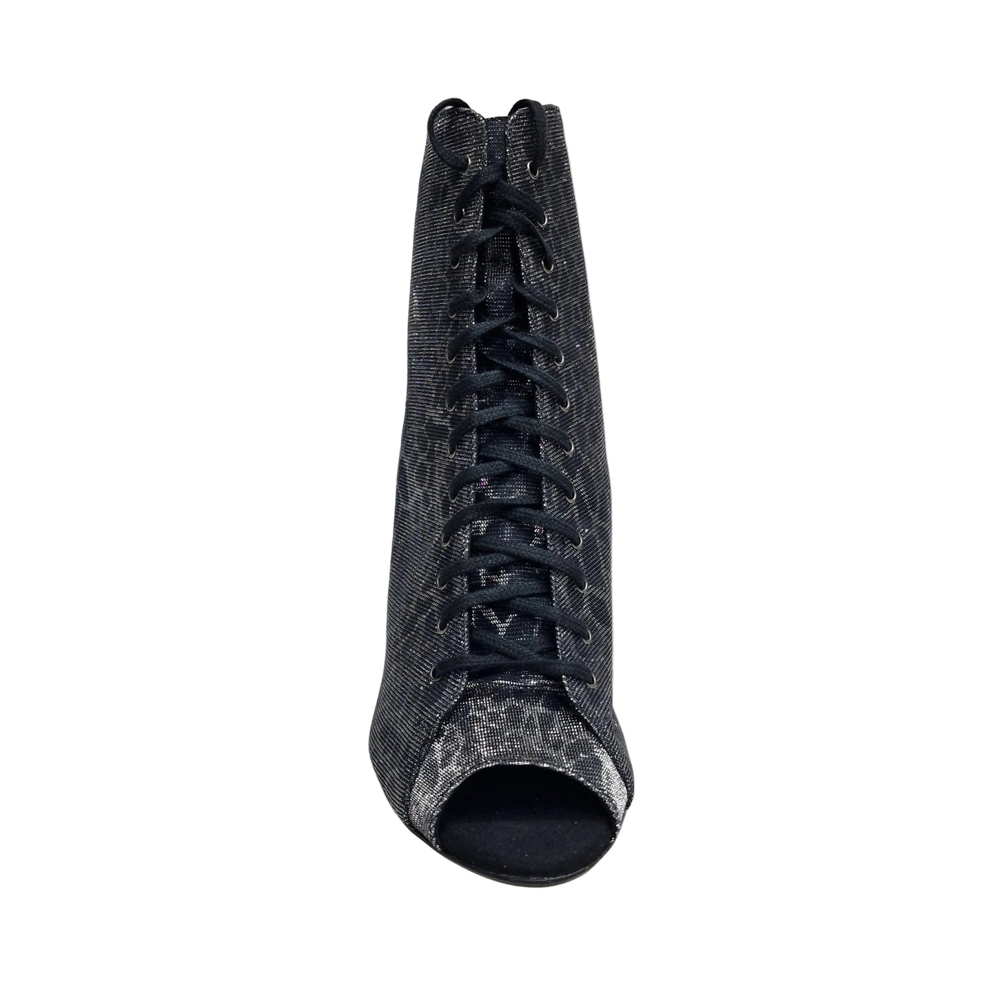 Stivaletto Wish Dance Shop Alexis Silver Black con zip, tacco a stiletto squadrato in alluminio laminato grigio canna di fucile