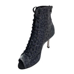Carica immagine nella Galleria, ALEXIS Silver Black (Art. 132) - Mezzo Stivaletto con Zip in Sunseet Canna di Fucile Tacco a Stiletto Squadrato Sottile in Alluminio Laminato Grigio Canna di Fucile

