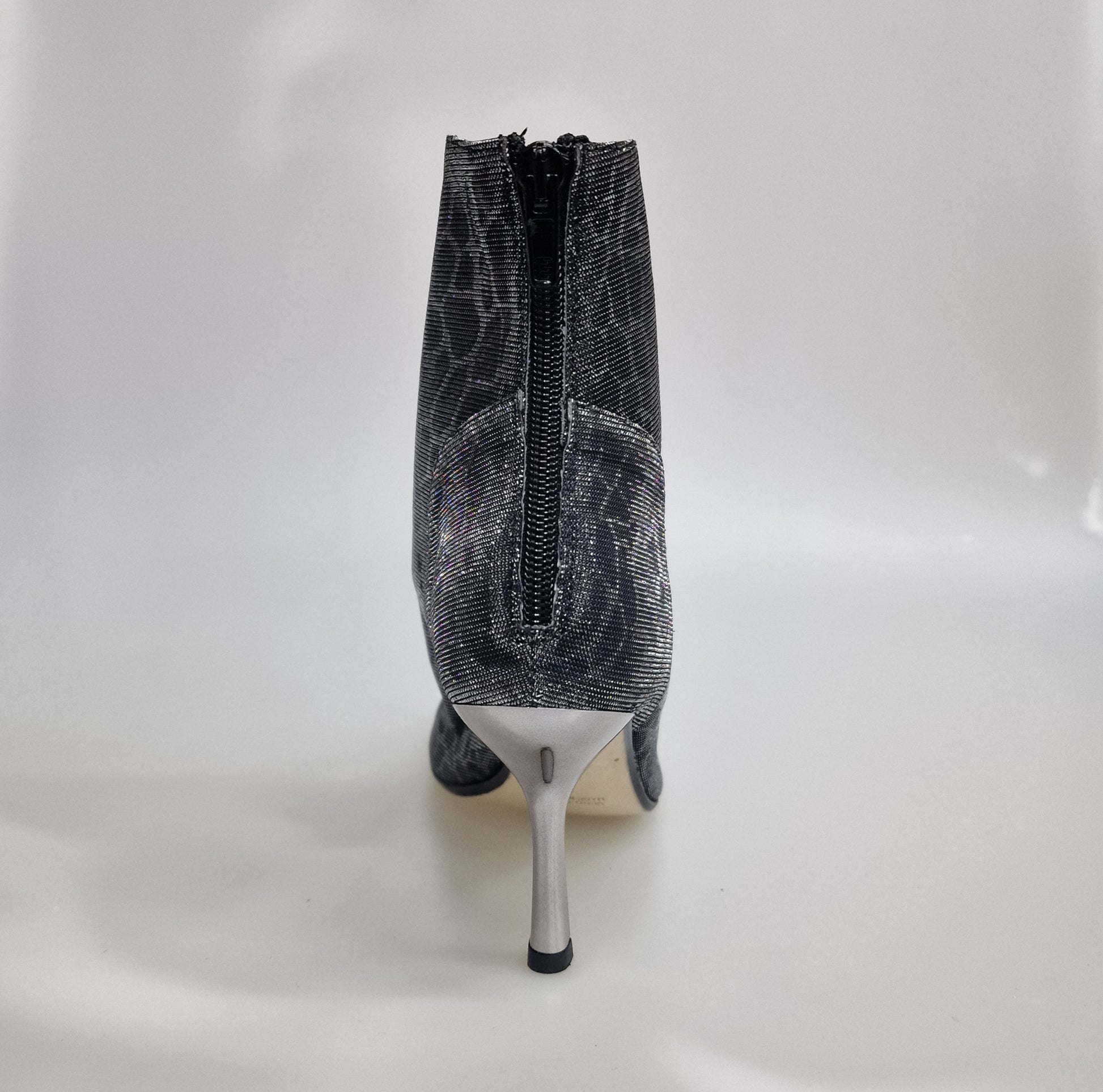 Stivaletto Wish Dance Shop ALEXIS Silver Black con zip, tacco a stiletto squadrato in alluminio laminato grigio canna di fucile