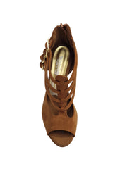 Carica immagine nella Galleria, Lussuria (779PLT) - Scarpa da Donna in Camoscio Marrone Cognac con Tacco Alto a Spillo Largo Laminato Oro e Plateau Confort