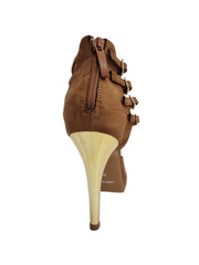 Carica immagine nella Galleria, Lussuria (779PLT) - Scarpa da Donna in Camoscio Marrone Cognac con Tacco Alto a Spillo Largo Laminato Oro e Plateau Confort