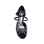 Carica immagine nella Galleria, SAMIRA (L19) - Scarpa da Ballo in Raso Seta Nero Con Swarovski Boreali e Tacco Basso a Rocchetto
