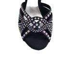 Carica immagine nella Galleria, SAMIRA (L19) - Scarpa da Ballo in Raso Seta Nero Con Swarovski Boreali e Tacco Basso a Rocchetto
