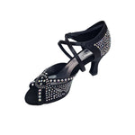 Carica immagine nella Galleria, SAMIRA (L19) - Scarpa da Ballo in Raso Seta Nero Con Swarovski Boreali e Tacco Basso a Rocchetto
