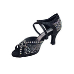 Carica immagine nella Galleria, SAMIRA (L19) - Scarpa da Ballo in Raso Seta Nero Con Swarovski Boreali e Tacco Basso a Rocchetto
