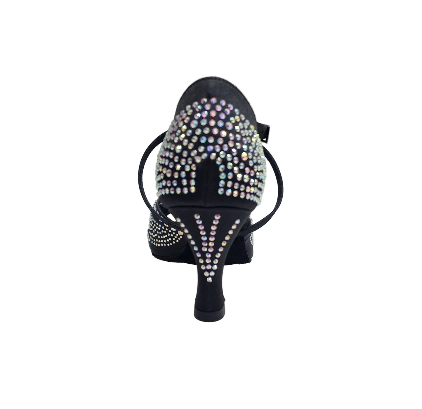 Scarpa da ballo SAMIRA (L19) in raso seta nero con Swarovski Boreali e tacco basso a rocchetto, Wish Dance Shop.
