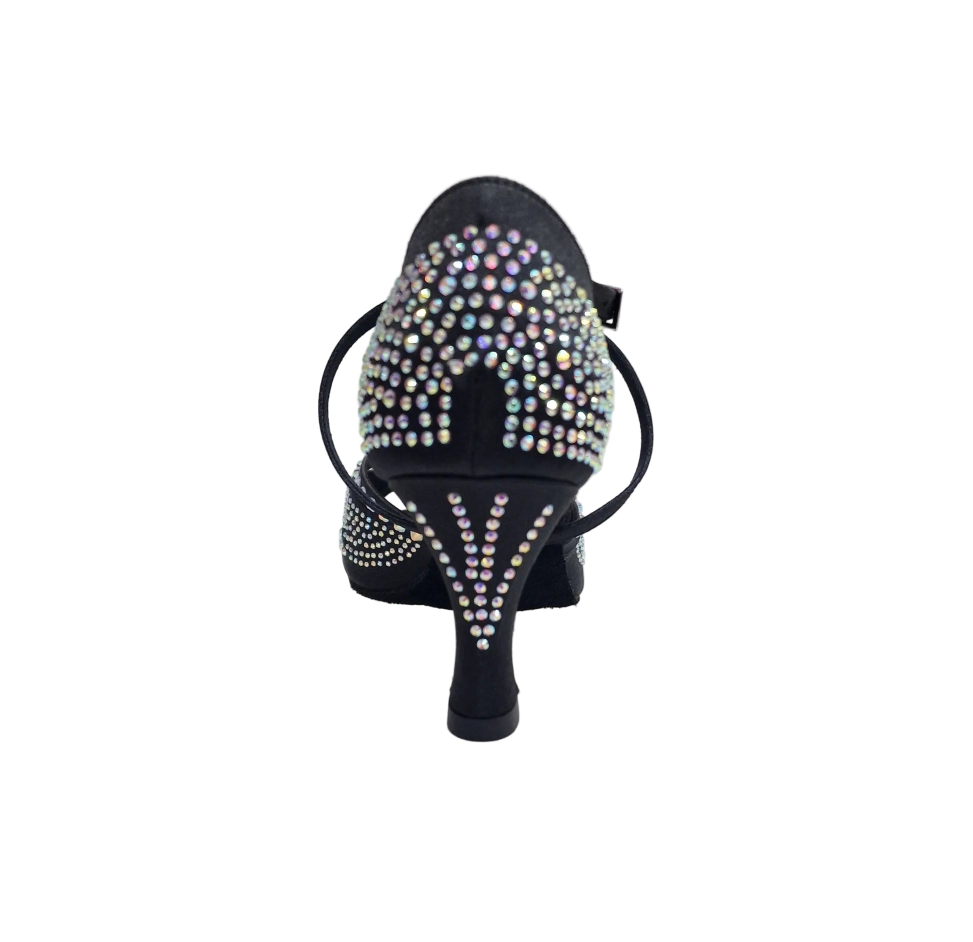 Scarpa da ballo SAMIRA (L19) in raso seta nero con Swarovski Boreali e tacco basso a rocchetto, Wish Dance Shop.
