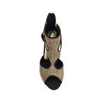 Carica immagine nella Galleria, Nina Gold Light (2308 L) - Sandalo da Donna in Camoscio Nero con Miniborchiette Oro Platino elastici Oro e Tacco a Rocchetto Alluminio Smaltato Nero
