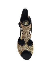 Carica immagine nella Galleria, Nina Gold Light (2308 L) - Sandalo da Donna in Camoscio Nero con Miniborchiette Oro Platino elastici Oro e Tacco a Rocchetto Alluminio Smaltato Nero