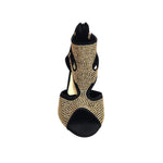 Carica immagine nella Galleria, Nina Gold Light (2308 L) - Sandalo da Donna in Camoscio Nero con Miniborchiette Oro Platino elastici Oro e Tacco a Rocchetto Alluminio Smaltato Nero
