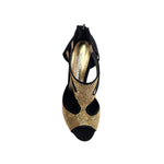Carica immagine nella Galleria, Nina Gold Light (2308 L) - Sandalo da Donna in Camoscio Nero con Miniborchiette Oro Platino elastici Oro e Tacco a Rocchetto Alluminio Smaltato Nero
