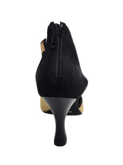 Carica immagine nella Galleria, Nina Gold Light (2308 L) - Sandalo da Donna in Camoscio Nero con Miniborchiette Oro Platino elastici Oro e Tacco a Rocchetto Alluminio Smaltato Nero