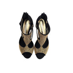 Carica immagine nella Galleria, Nina Gold Light (2308 L) - Sandalo da Donna in Camoscio Nero con Miniborchiette Oro Platino elastici Oro e Tacco a Rocchetto Alluminio Smaltato Nero
