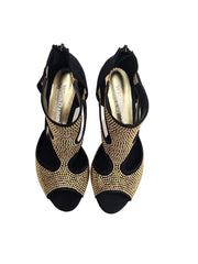 Carica immagine nella Galleria, Nina Gold Light (2308 L) - Sandalo da Donna in Camoscio Nero con Miniborchiette Oro Platino elastici Oro e Tacco a Rocchetto Alluminio Smaltato Nero
