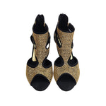 Carica immagine nella Galleria, Nina Gold Light (2308 L) - Sandalo da Donna in Camoscio Nero con Miniborchiette Oro Platino elastici Oro e Tacco a Rocchetto Alluminio Smaltato Nero
