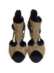 Carica immagine nella Galleria, Nina Gold Light (2308 L) - Sandalo da Donna in Camoscio Nero con Miniborchiette Oro Platino elastici Oro e Tacco a Rocchetto Alluminio Smaltato Nero