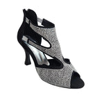 Carica immagine nella Galleria, Nina Silver (2308 L) - Sandalo da Donna in Camoscio Nero con Miniborchiette Argento elastici Argento e Tacco a Rocchetto Alluminio Smaltato Nero
