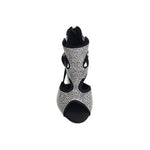 Carica immagine nella Galleria, Nina Silver (2308 L) - Sandalo da Donna in Camoscio Nero con Miniborchiette Argento elastici Argento e Tacco a Rocchetto Alluminio Smaltato Nero
