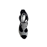 Carica immagine nella Galleria, Nina Silver (2308 L) - Sandalo da Donna in Camoscio Nero con Miniborchiette Argento elastici Argento e Tacco a Rocchetto Alluminio Smaltato Nero

