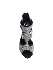 Carica immagine nella Galleria, Nina Silver (2308 L) - Sandalo da Donna in Camoscio Nero con Miniborchiette Argento elastici Argento e Tacco a Rocchetto Alluminio Smaltato Nero