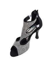 Carica immagine nella Galleria, Nina Silver (2308 L) - Sandalo da Donna in Camoscio Nero con Miniborchiette Argento elastici Argento e Tacco a Rocchetto Alluminio Smaltato Nero