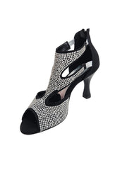 Carica immagine nella Galleria, Nina Silver (2308 L) - Sandalo da Donna in Camoscio Nero con Miniborchiette Argento elastici Argento e Tacco a Rocchetto Alluminio Smaltato Nero